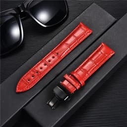 image-REMZEIM Leather Watchband with Butterfly Clasp - Stylish & Durable Strap