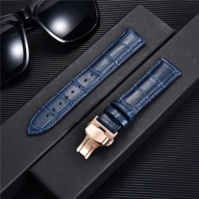 image-REMZEIM Leather Watchband with Butterfly Clasp - Stylish & Durable Strap
