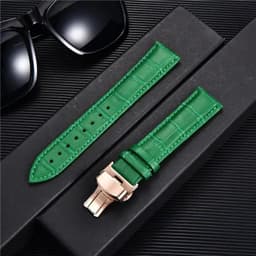 image-REMZEIM Leather Watchband with Butterfly Clasp - Stylish & Durable Strap