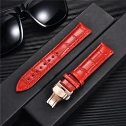 image-REMZEIM Leather Watchband with Butterfly Clasp - Stylish & Durable Strap