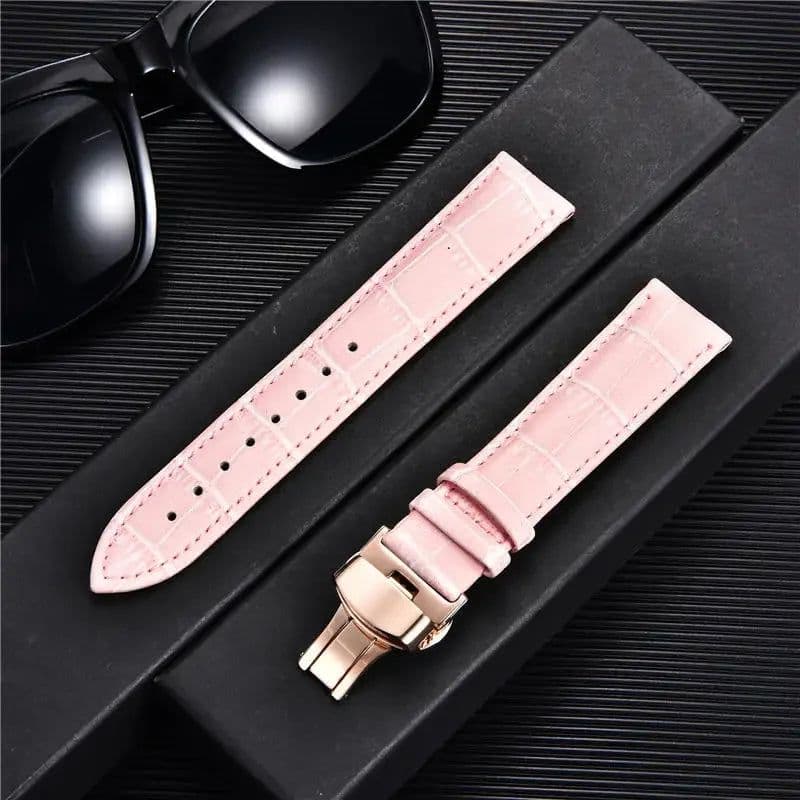 image-REMZEIM Leather Watchband with Butterfly Clasp - Stylish & Durable Strap