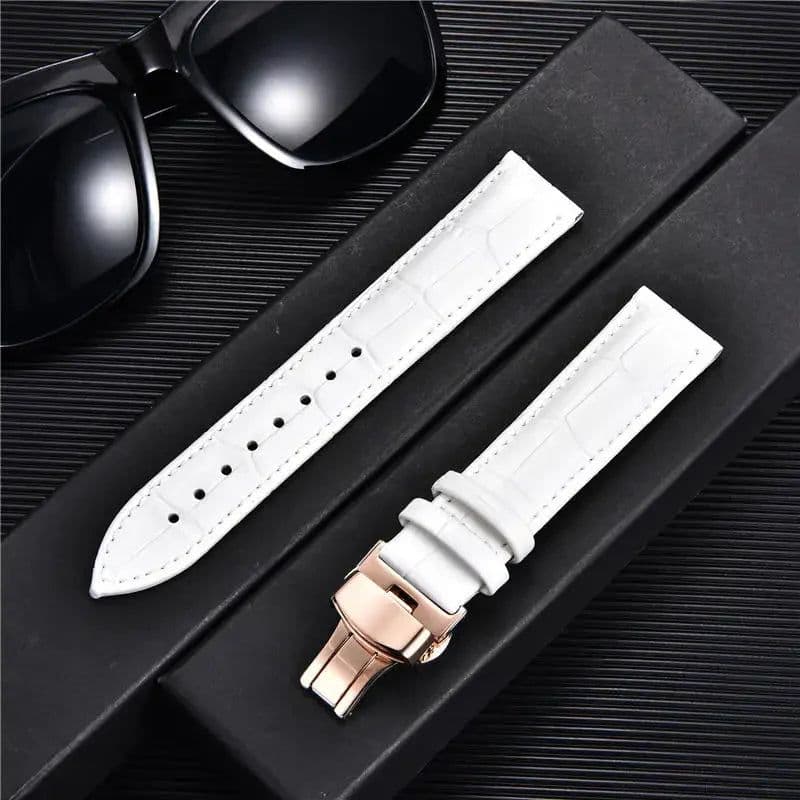 image-REMZEIM Leather Watchband with Butterfly Clasp - Stylish & Durable Strap