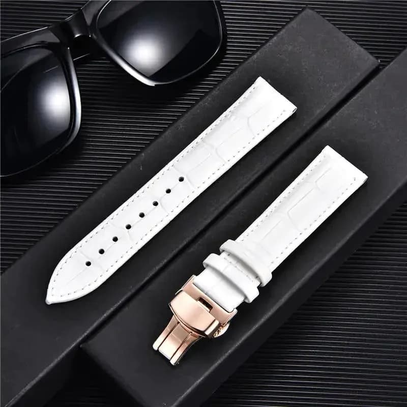 image-REMZEIM Leather Watchband with Butterfly Clasp - Stylish & Durable Strap