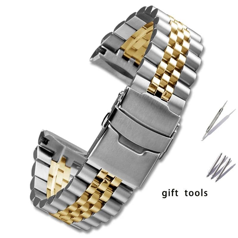 image-ZETHYDUM Stainless Steel Watchband 22mm Folding Buckle for Traditional Watches