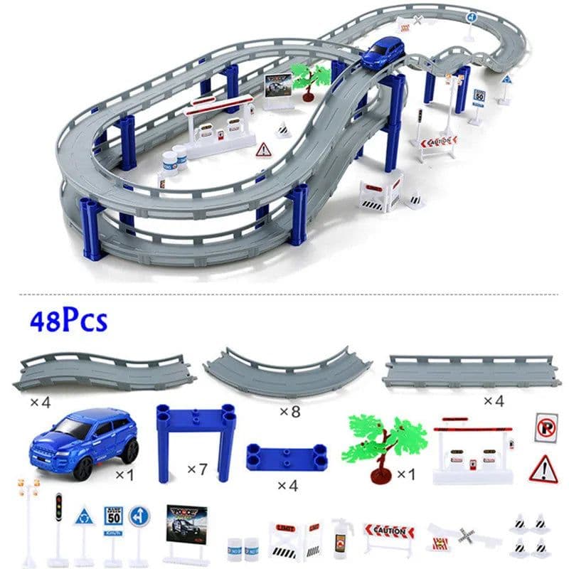 image-Electric Racing Rail Car Set – Fun 48/53/65PCS DIY Model Train Toys