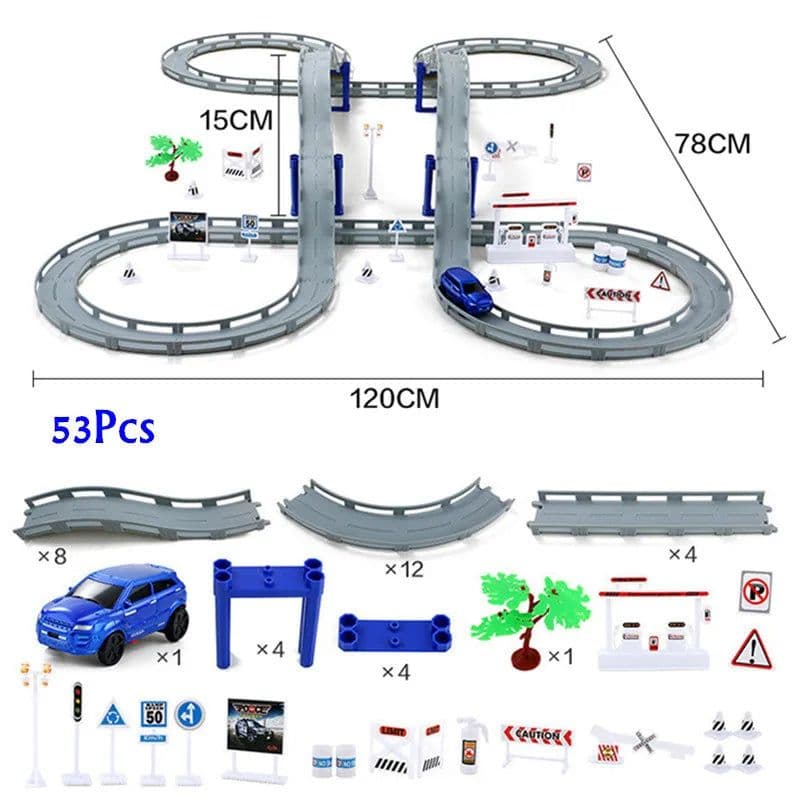 image-Electric Racing Rail Car Set – Fun 48/53/65PCS DIY Model Train Toys