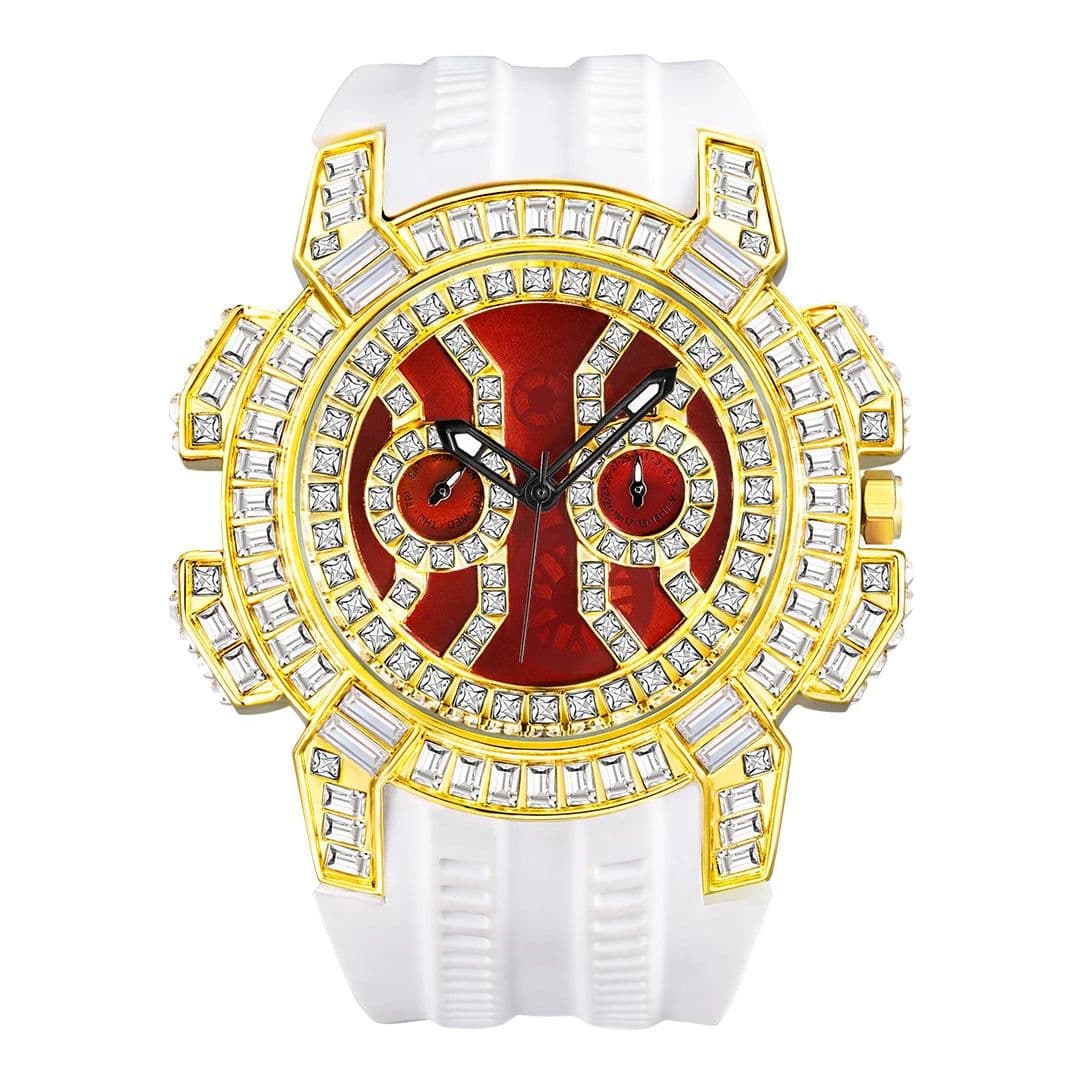 image-MISSFOX Luxury Iced Out Quartz Watch with Diamond Bezel & Calendar Function