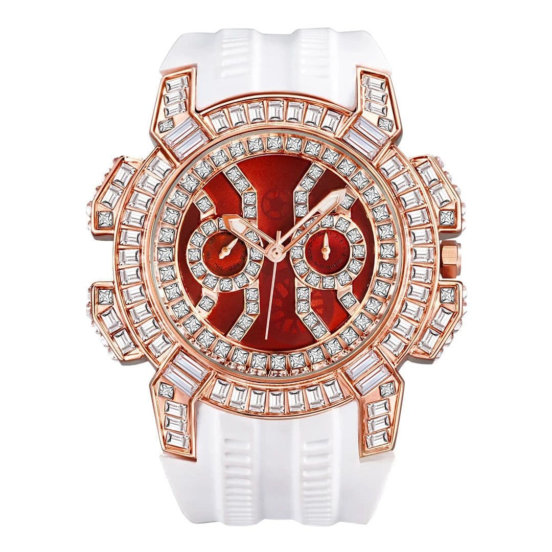 image-MISSFOX Luxury Iced Out Quartz Watch with Diamond Bezel & Calendar Function