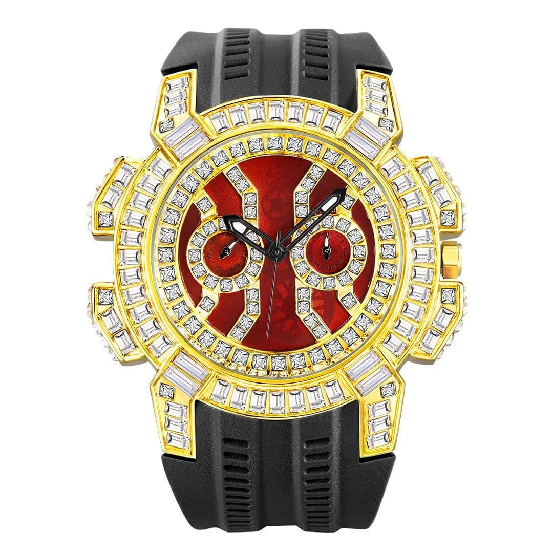 image-MISSFOX Luxury Iced Out Quartz Watch with Diamond Bezel & Calendar Function