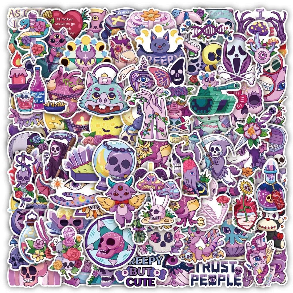 image-Cute Gothic Halloween Stickers - Artistic Horror Decals for Laptops & More