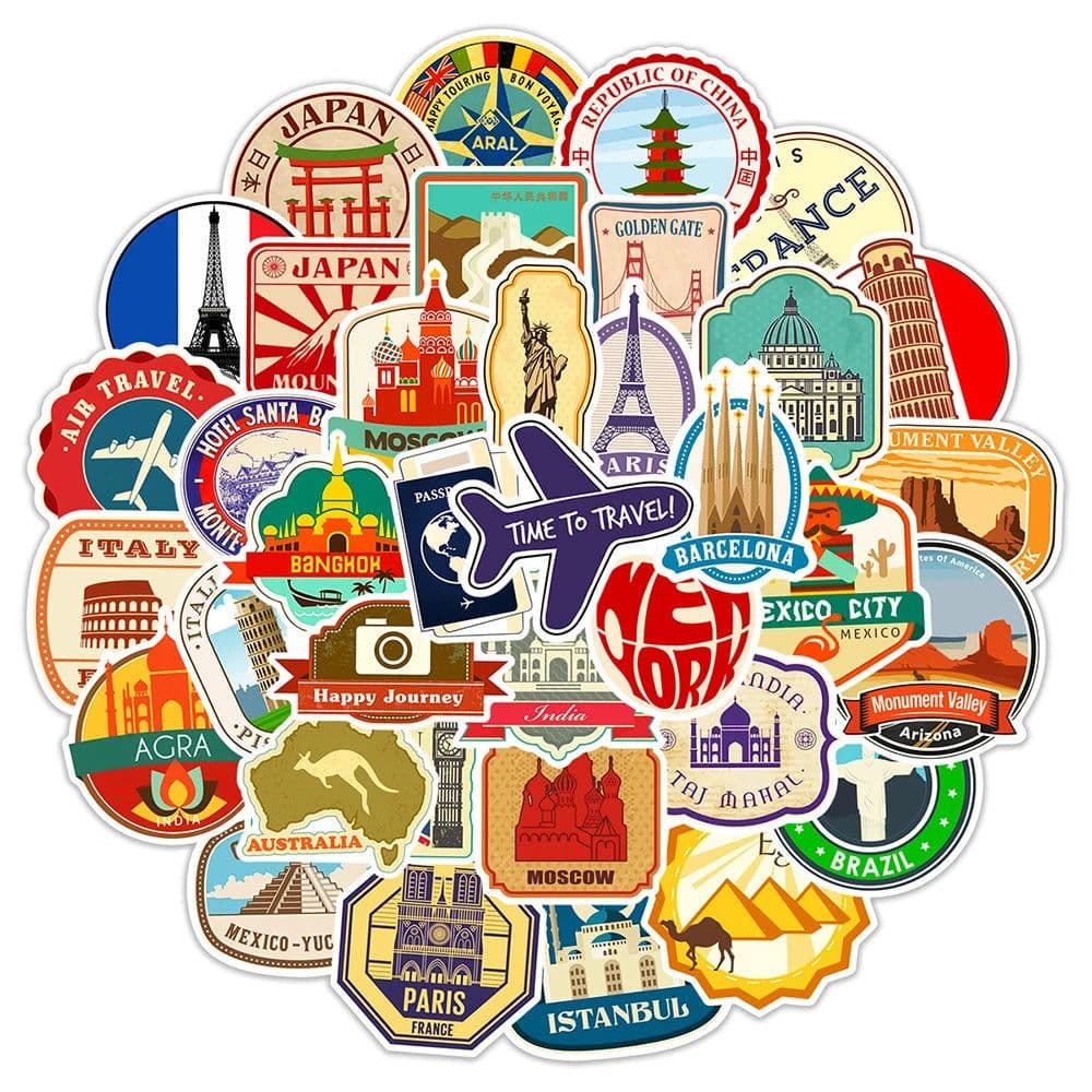 image-GOGOTU Waterproof World Landmark Travel Stickers - Cool Decals for Luggage