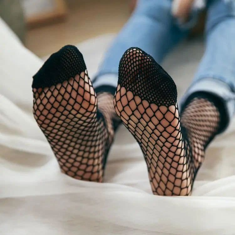 image-1Pair Fashion Women Girls Lady Sexy Lace Ankle High Fishnet Mesh Net Solid Color Short Crew Summer Breathable Socks New Arrival