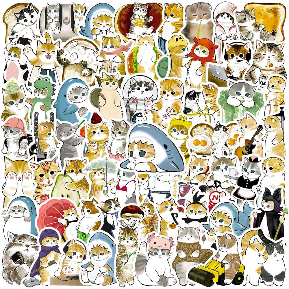 image-Cute Cat Graffiti Stickers - Waterproof PVC Decals for Kids DIY Projects