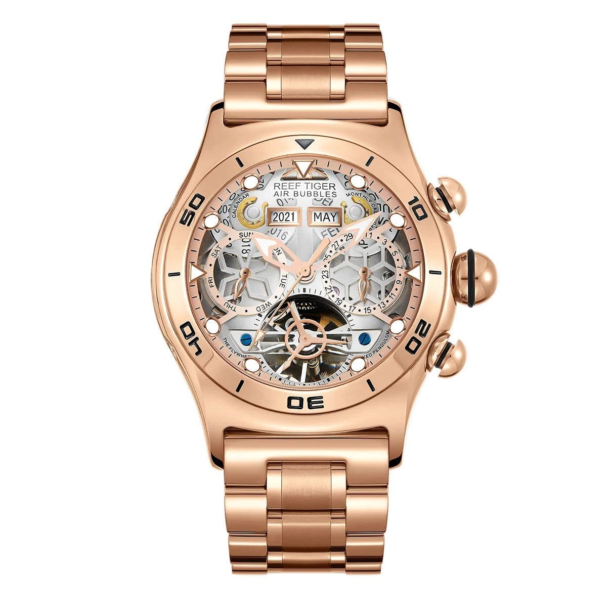 image-Reef Tiger RGA703 Sport Watch - Luminous Automatic Steel Bracelet Timepiece