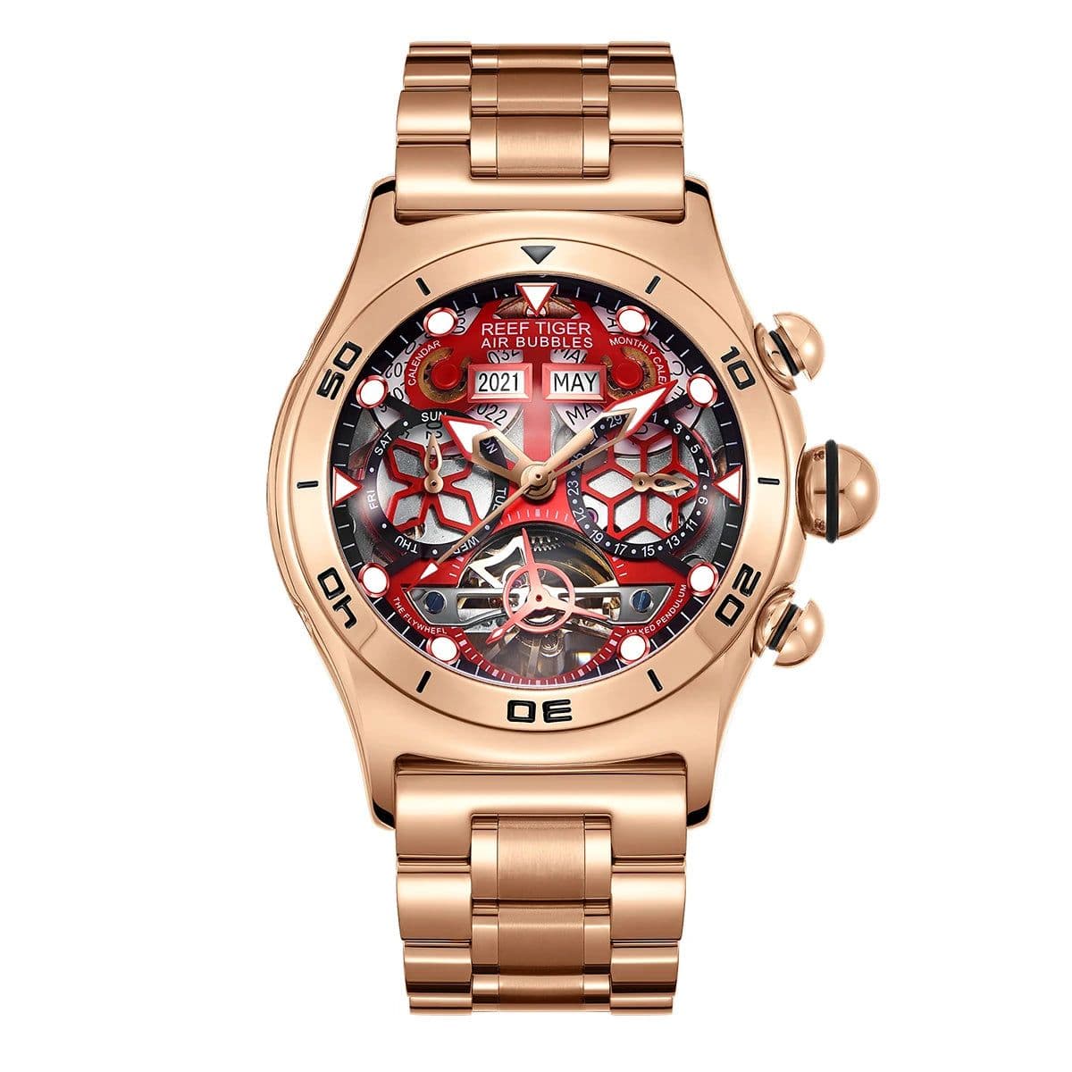 image-Reef Tiger RGA703 Sport Watch - Luminous Automatic Steel Bracelet Timepiece