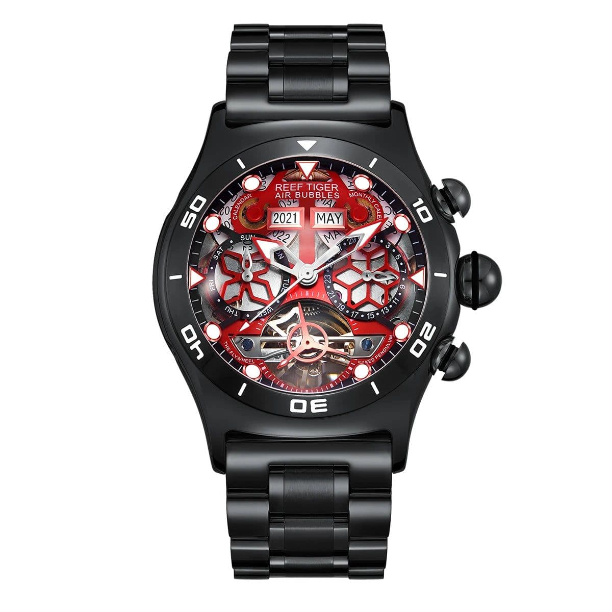 image-Reef Tiger RGA703 Sport Watch - Luminous Automatic Steel Bracelet Timepiece