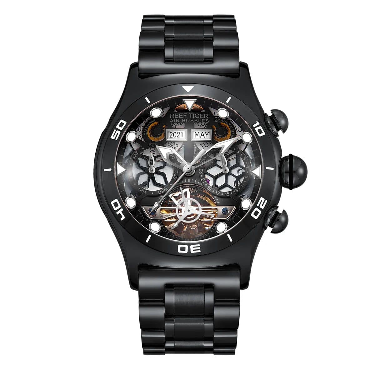 image-Reef Tiger RGA703 Sport Watch - Luminous Automatic Steel Bracelet Timepiece