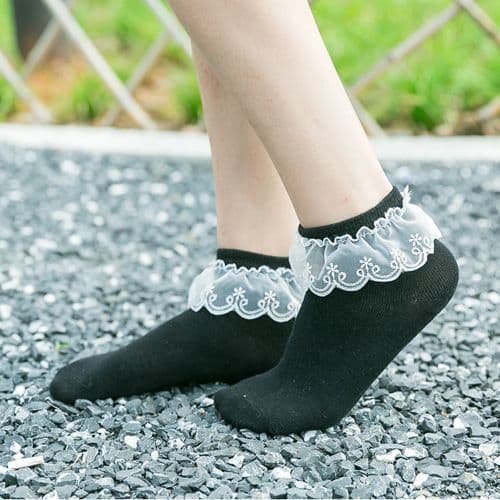 image-HEALMEYOU Lace Ruffle Ankle Socks Stylish Comfort for Casual Wear