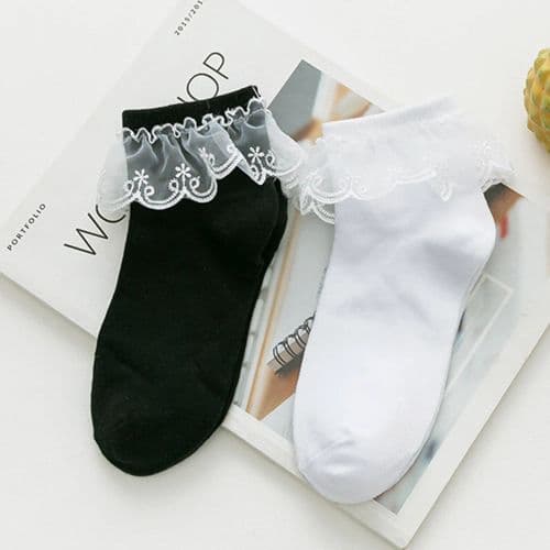 image-HEALMEYOU Lace Ruffle Ankle Socks Stylish Comfort for Casual Wear