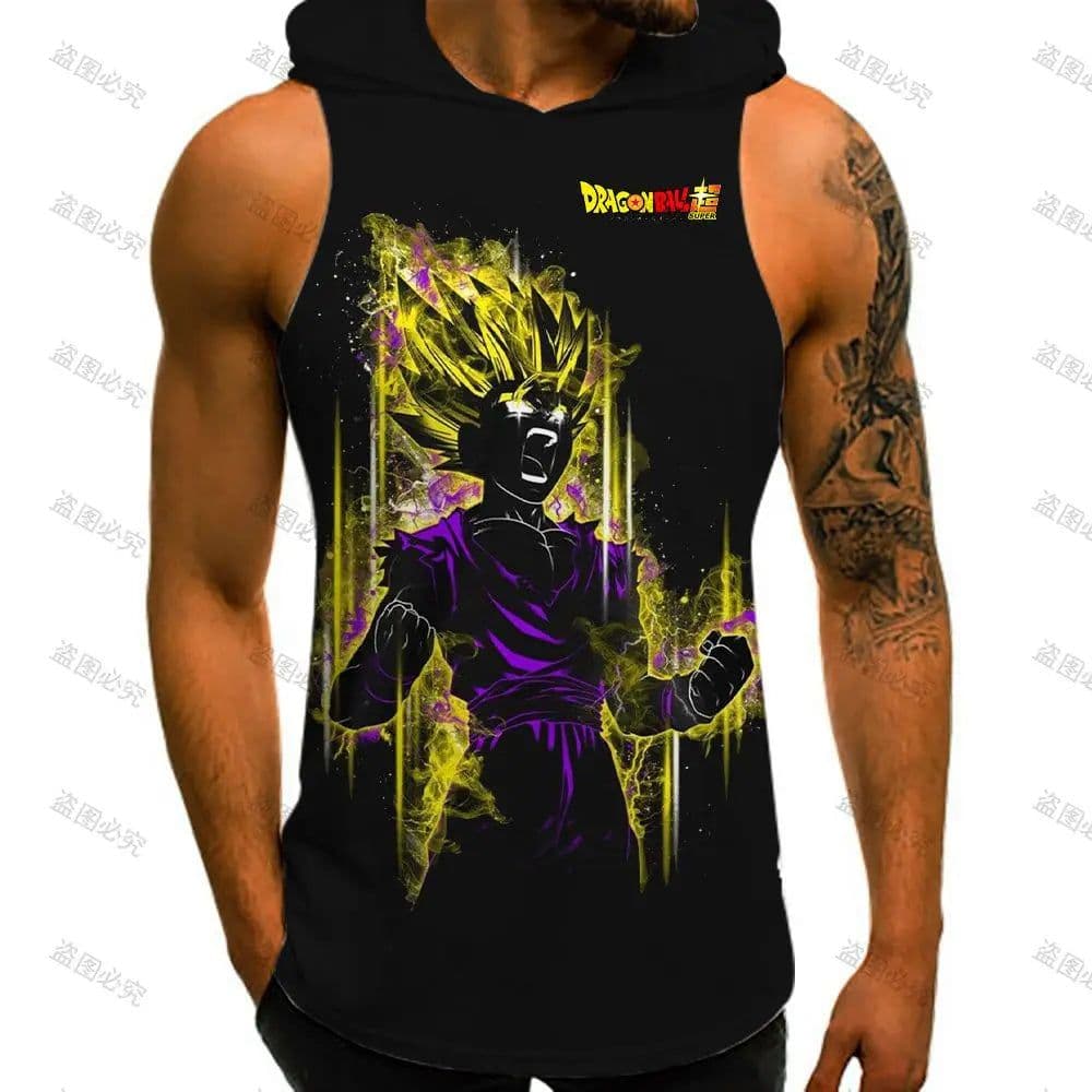 image-Bandai Dragon Ball Z Vest with Hood - Anime Cosplay Gym T-shirt