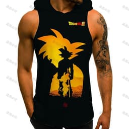 image-Bandai Dragon Ball Z Vest with Hood - Anime Cosplay Gym T-shirt