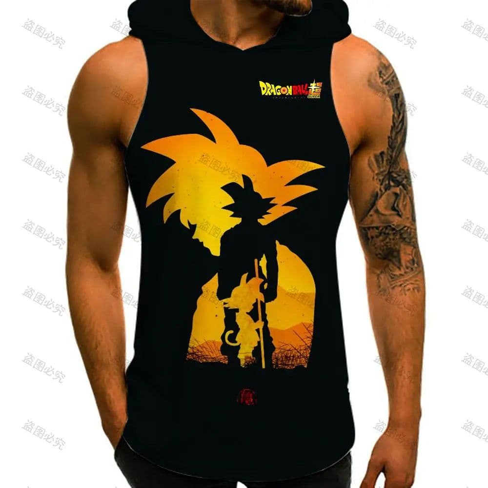 image-Bandai Dragon Ball Z Vest with Hood - Anime Cosplay Gym T-shirt