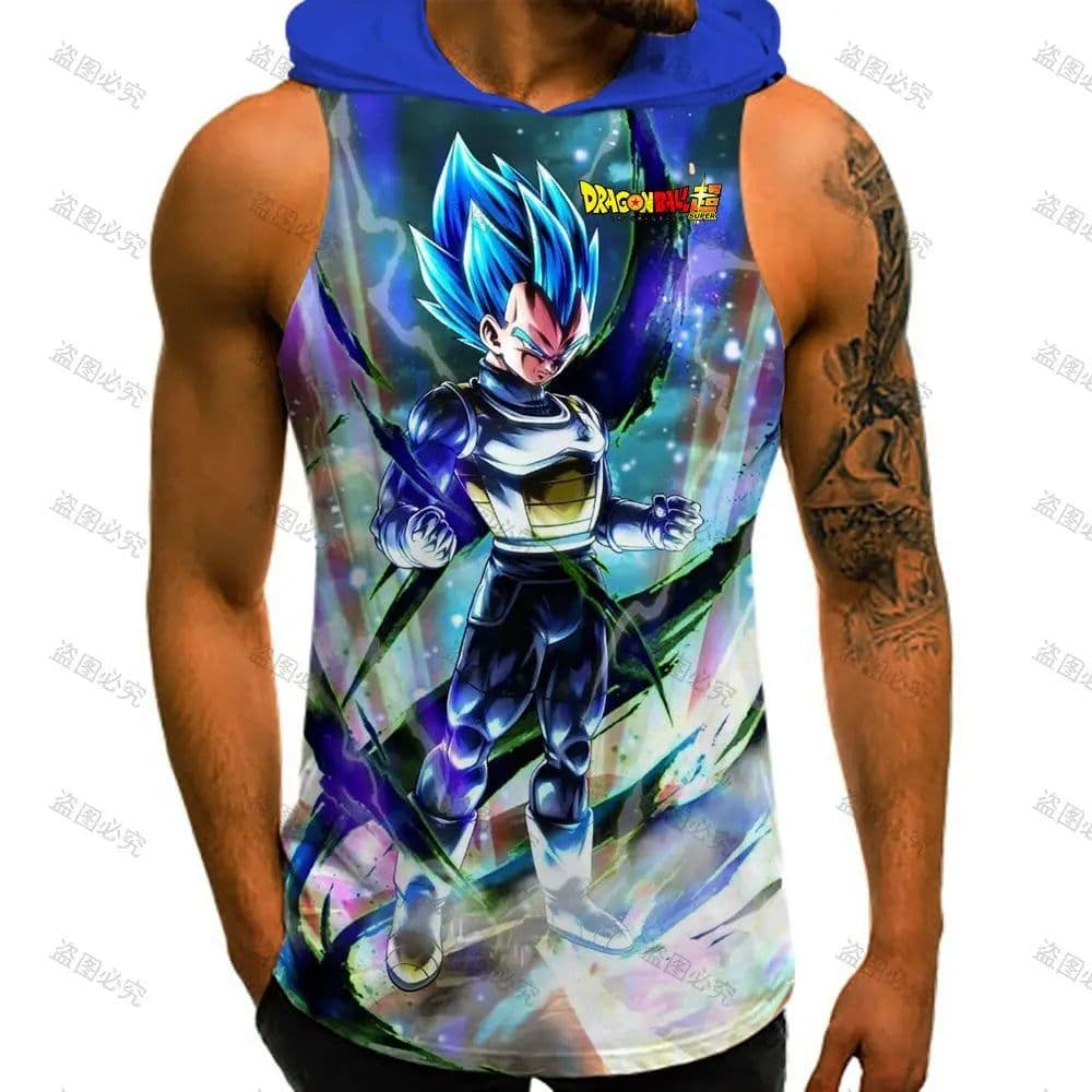 image-Bandai Dragon Ball Z Vest with Hood - Anime Cosplay Gym T-shirt