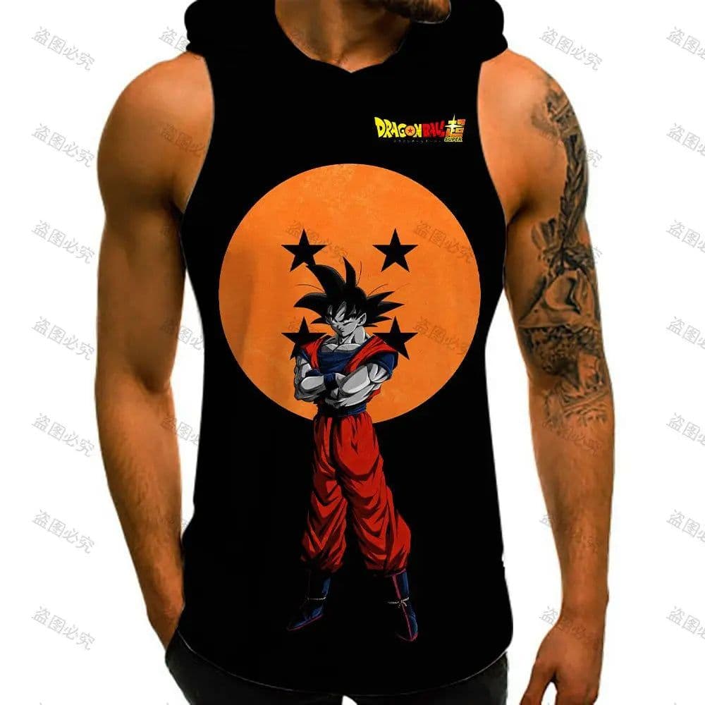 image-Bandai Dragon Ball Z Vest with Hood - Anime Cosplay Gym T-shirt