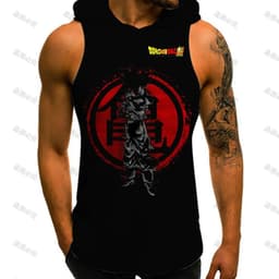 image-Bandai Dragon Ball Z Vest with Hood - Anime Cosplay Gym T-shirt