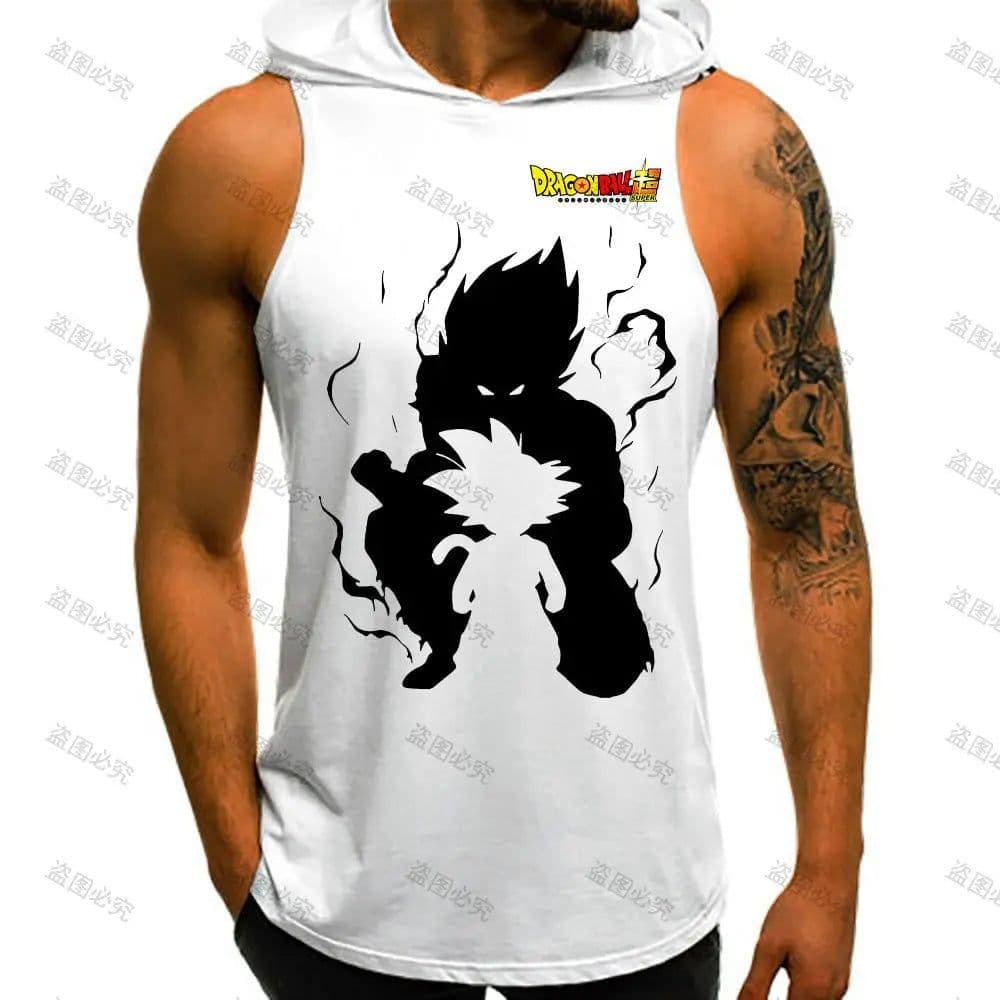 image-Bandai Dragon Ball Z Vest with Hood - Anime Cosplay Gym T-shirt