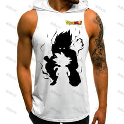 image-Bandai Dragon Ball Z Vest with Hood - Anime Cosplay Gym T-shirt