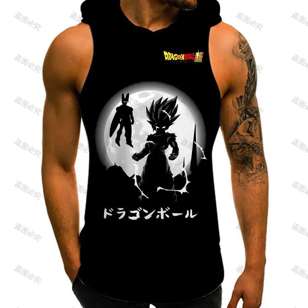 image-Bandai Dragon Ball Z Vest with Hood - Anime Cosplay Gym T-shirt
