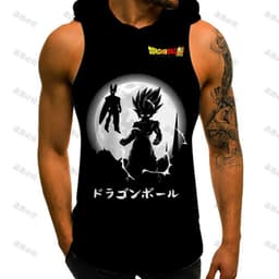 image-Bandai Dragon Ball Z Vest with Hood - Anime Cosplay Gym T-shirt