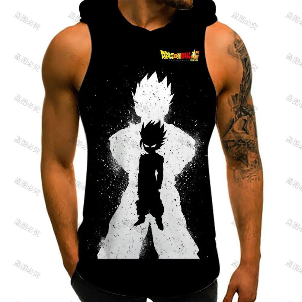 image-Bandai Dragon Ball Z Vest with Hood - Anime Cosplay Gym T-shirt