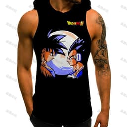 image-Bandai Dragon Ball Z Vest with Hood - Anime Cosplay Gym T-shirt