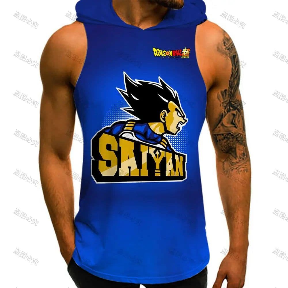 image-Bandai Dragon Ball Z Vest with Hood - Anime Cosplay Gym T-shirt