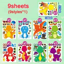 image-Dinosaur Make A Face Stickers - Fun Reusable Puzzle Sticker for Kids