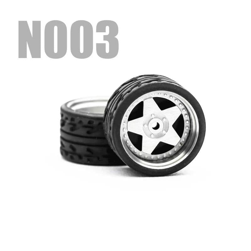 image-Carlomo 1/64 Metal Wheels with Rubber Tires for Model Car Enhancement