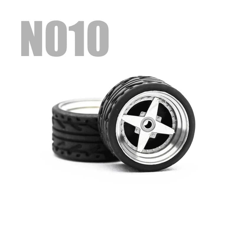 image-Carlomo 1/64 Metal Wheels with Rubber Tires for Model Car Enhancement