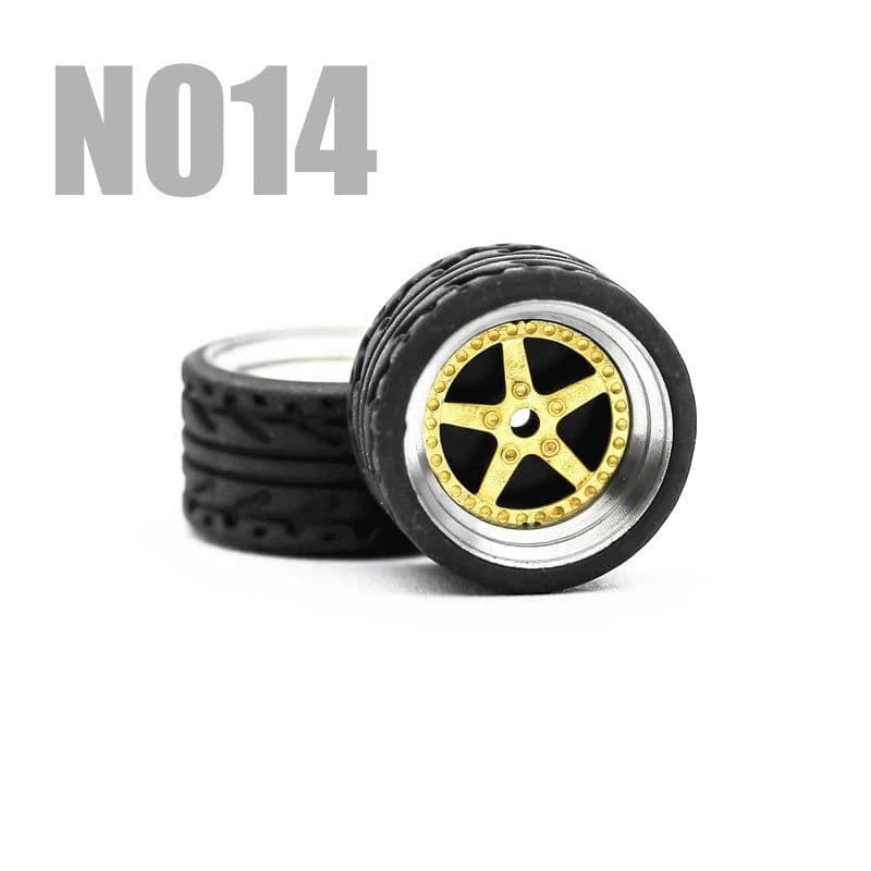 image-Carlomo 1/64 Metal Wheels with Rubber Tires for Model Car Enhancement