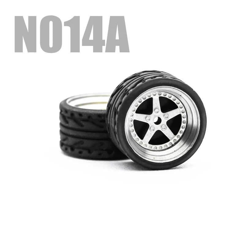 image-Carlomo 1/64 Metal Wheels with Rubber Tires for Model Car Enhancement