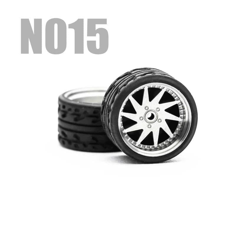 image-Carlomo 1/64 Metal Wheels with Rubber Tires for Model Car Enhancement