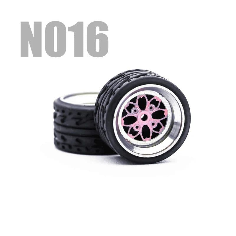 image-Carlomo 1/64 Metal Wheels with Rubber Tires for Model Car Enhancement