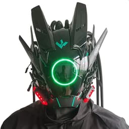 image-JAUPTO Cyberpunk Mask with LED Lights for Fantasy Role-Playing Events