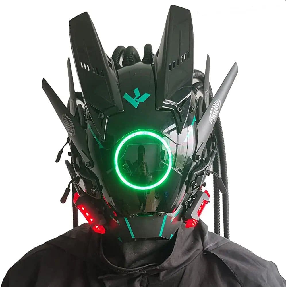 image-JAUPTO Cyberpunk Mask with LED Lights for Fantasy Role-Playing Events