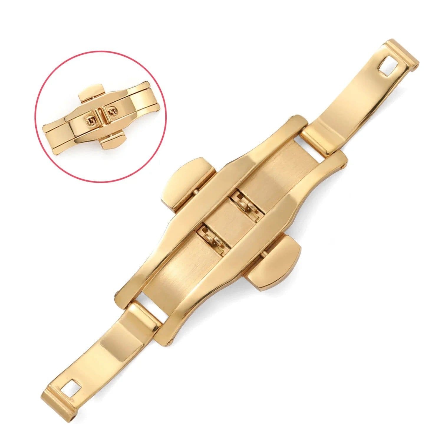 image-HQstrap Polished Stainless Steel Buckle Watch Band - Durable and Versatile