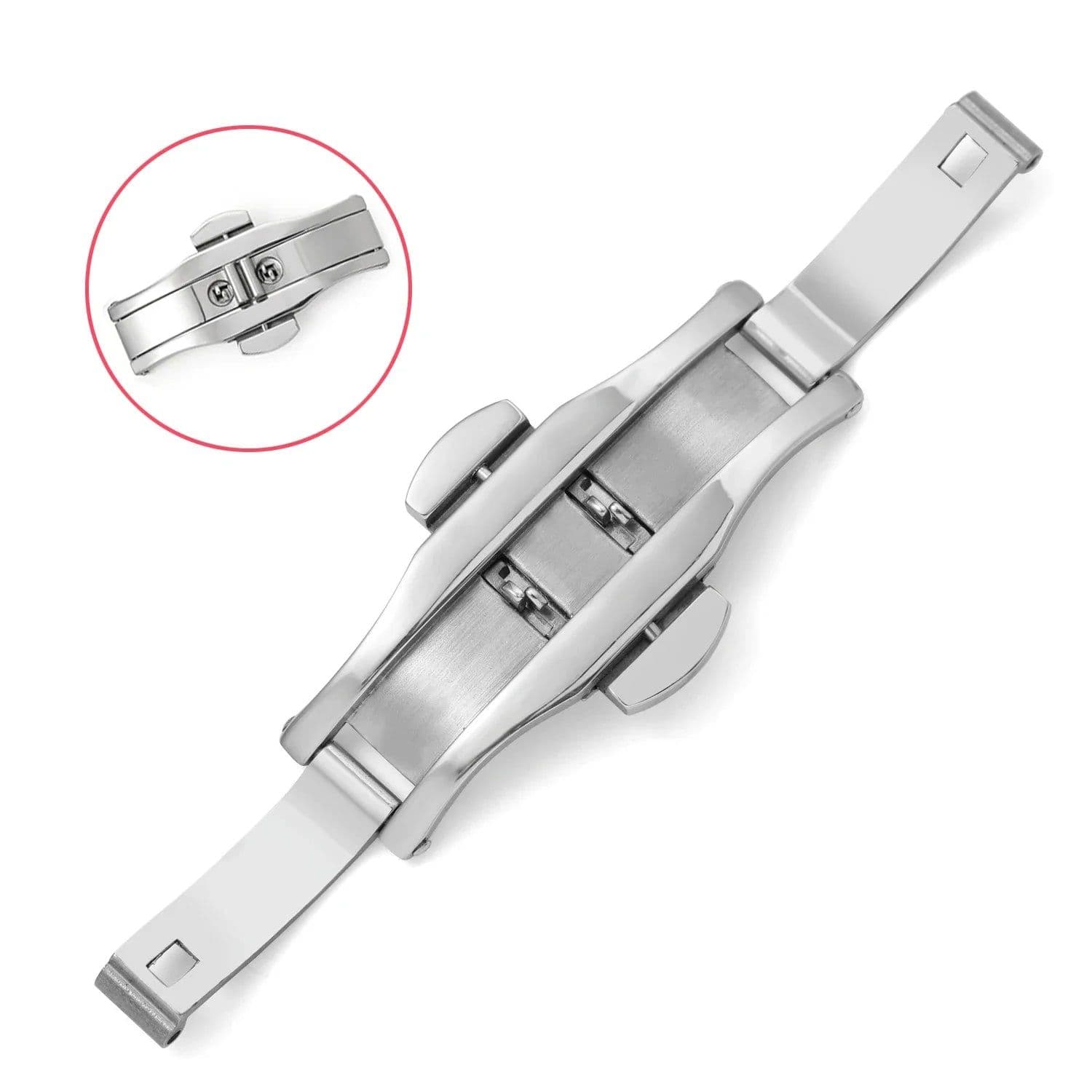 image-HQstrap Polished Stainless Steel Buckle Watch Band - Durable and Versatile