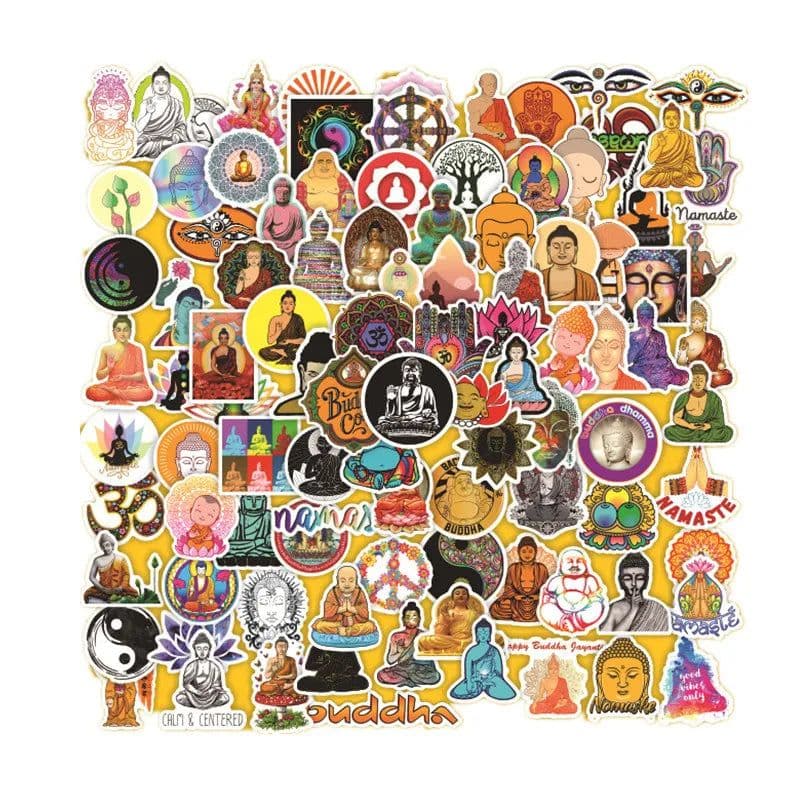 image-Hizxj Buddhist Culture Stickers - High Quality PVC for Laptops & More