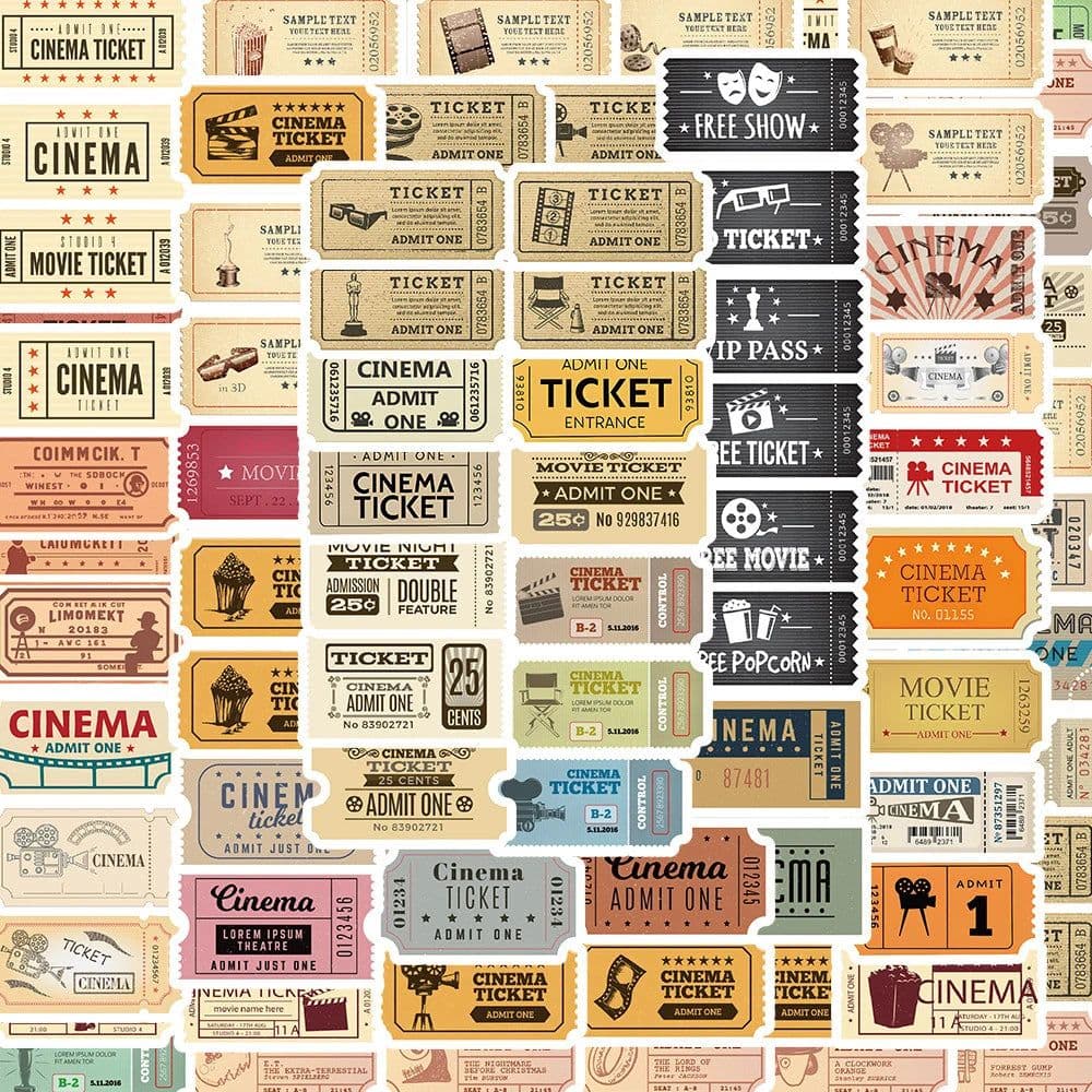 image-Ritnow Vintage Movie Tickets Stickers - Waterproof Decorative Anime Decals
