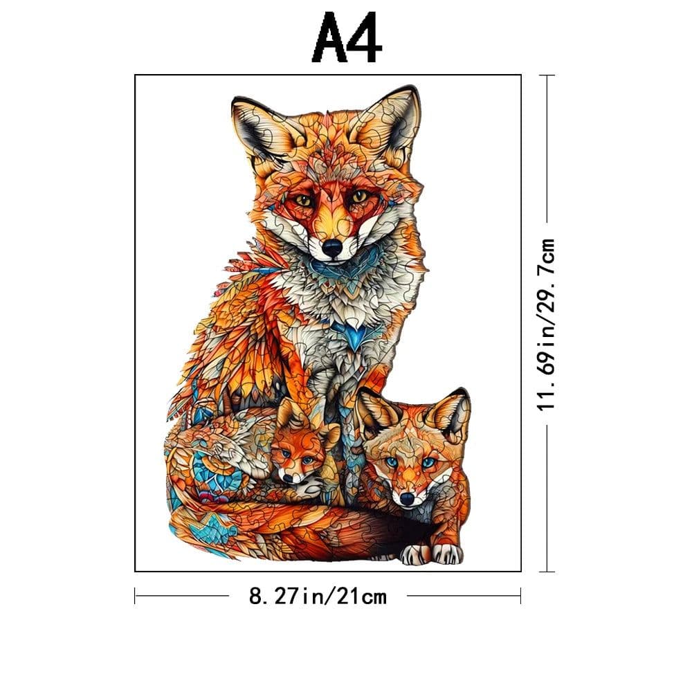 image-Warm Fox Family 3D Wooden Puzzle - Creative Gift for All Ages